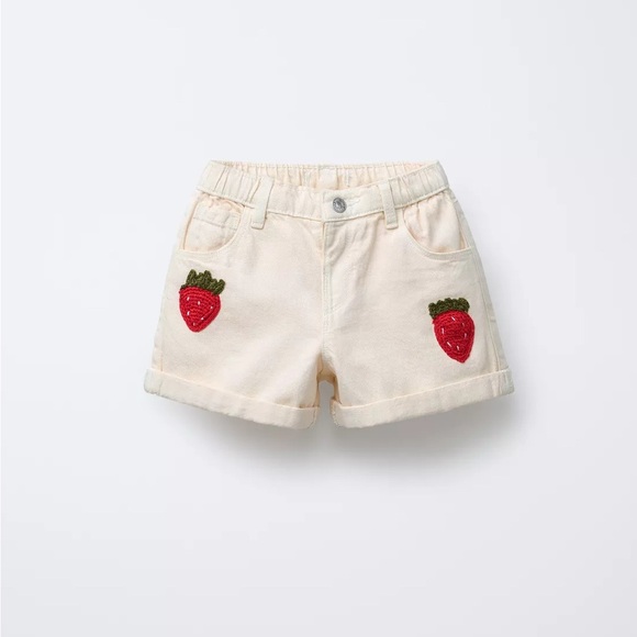 Zara Cream Shorts with Strawberry Design - Picture 1 of 6